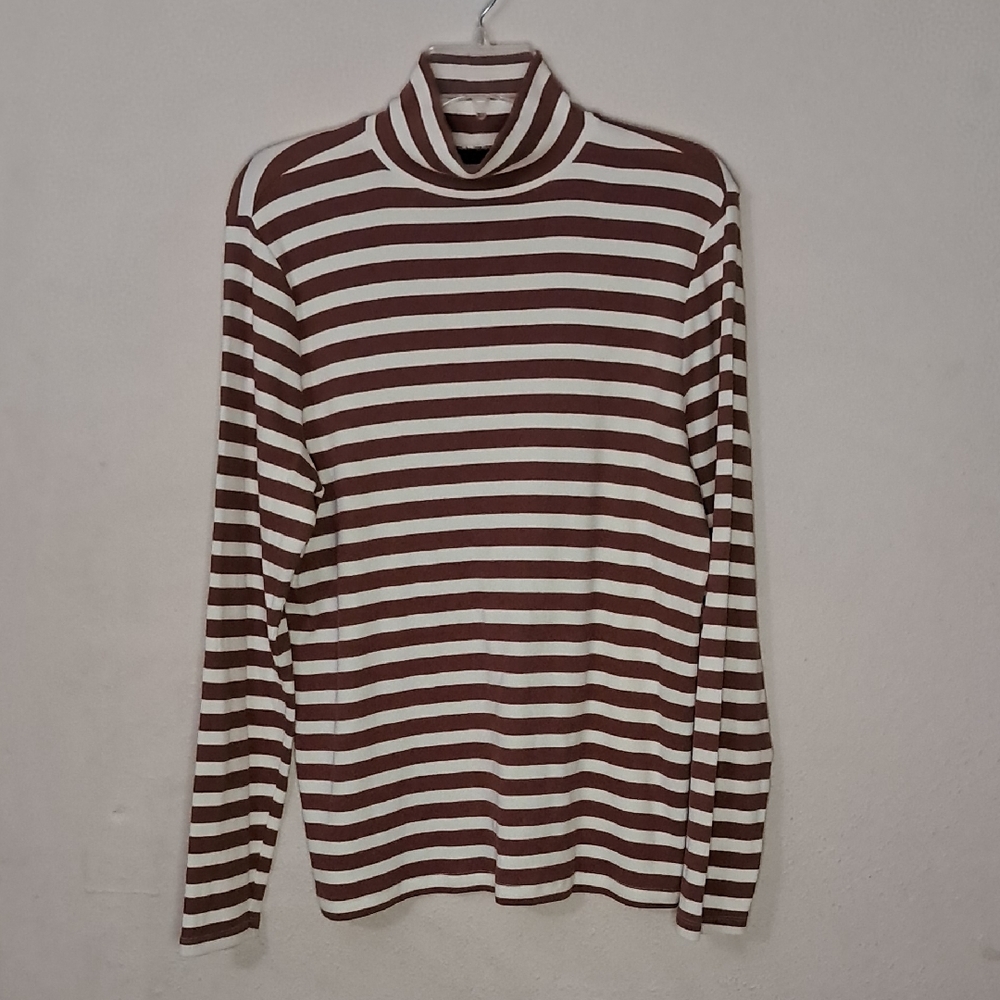 LOFT Women's Size XL Brown and White Striped Turtleneck